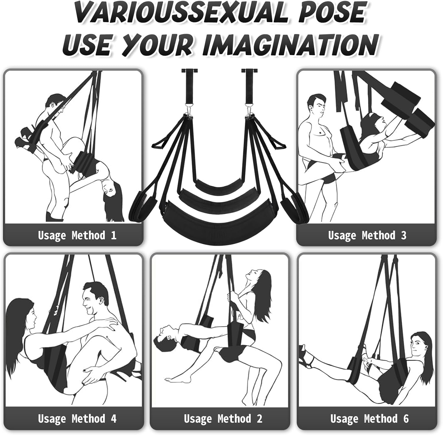 Door Sex Swing for Couples-Extra-Wide 26'' Thick Cushions & Adjustable Straps for Adult Bondage Games and Bedroom Restraints (Black)