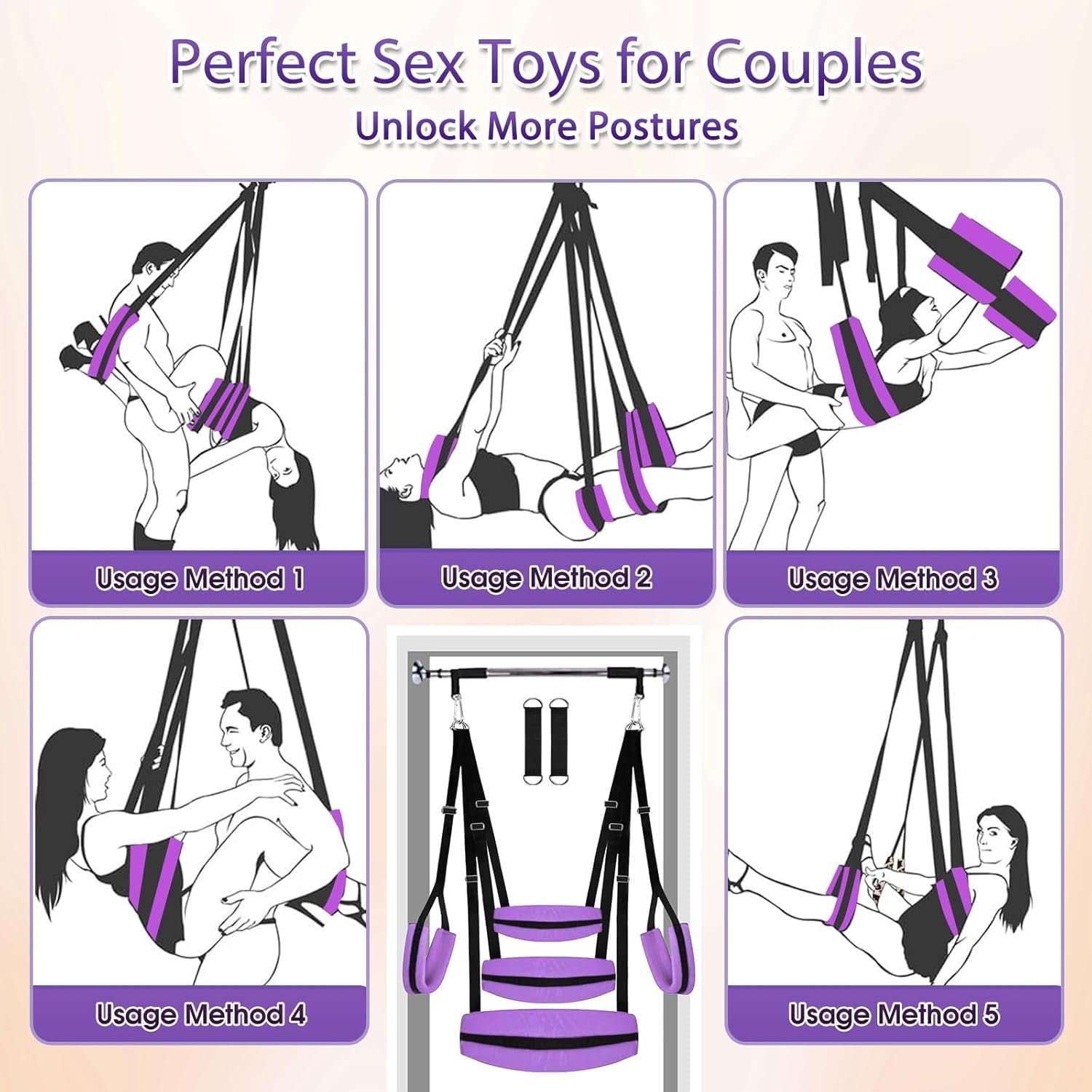 Sex Swing, BDSM Sex Toys Adult Sex Swings with Hanging Door Straps Widened Thick Padding Hardware Buckles Adjustable Sling, Sex Furniture Kinky Sex Toys for Couples Adult Hold to 800 Lbs