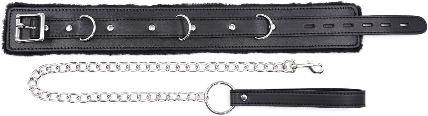 NightDevotion Fur-Lined Collar & Leash | BDSM Collar Set
