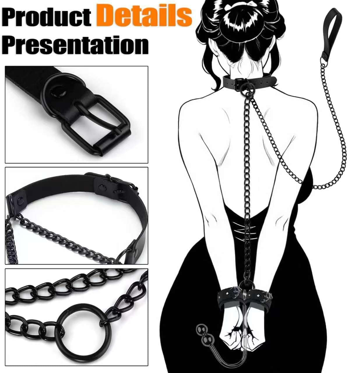 BDSM Adult Anal Hook Sex Bondage Restraints Set， Couples Sex Toys with Leather Chain Leash Collar, Metal Anal Trainer and Adjustable Harness BDSM Kit Adult Sex Toys for Men or Womens