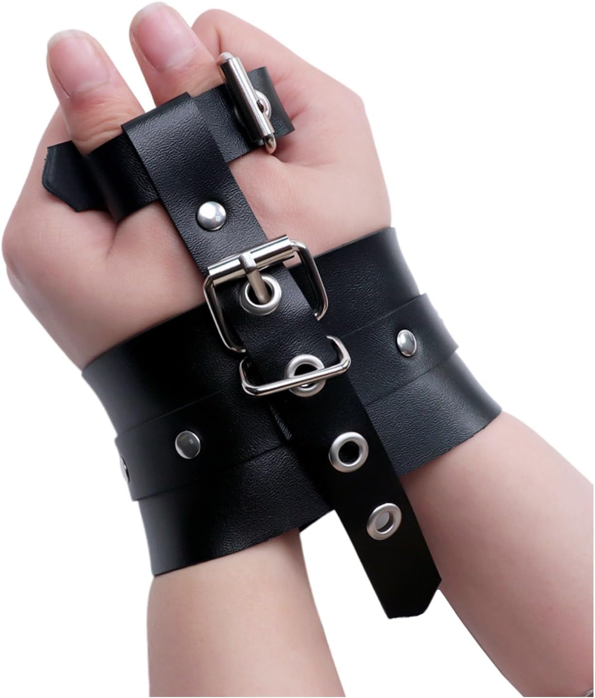 RebelBound BDSM PU Leather Wrist & Thumbs Cuffs