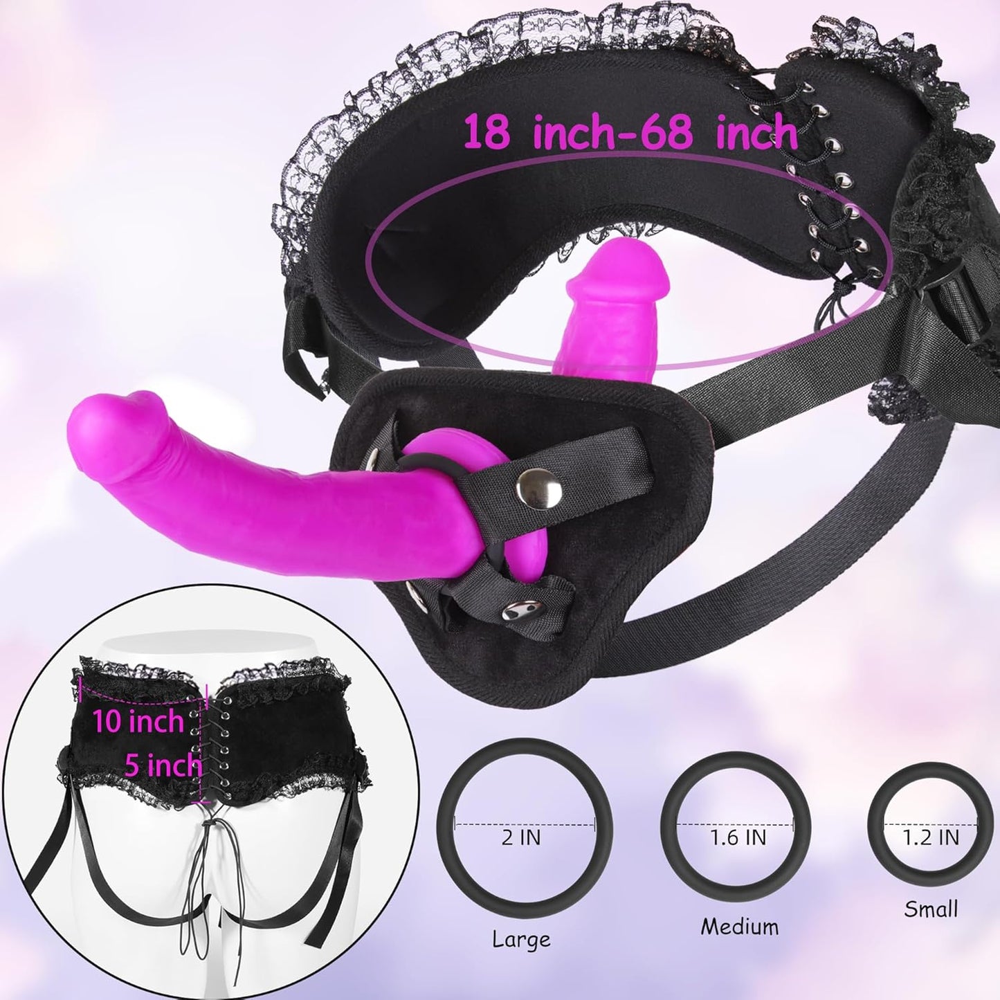 DualDesire Double-Sided Strap-On Dildo | Lace Harness, 3 Rings