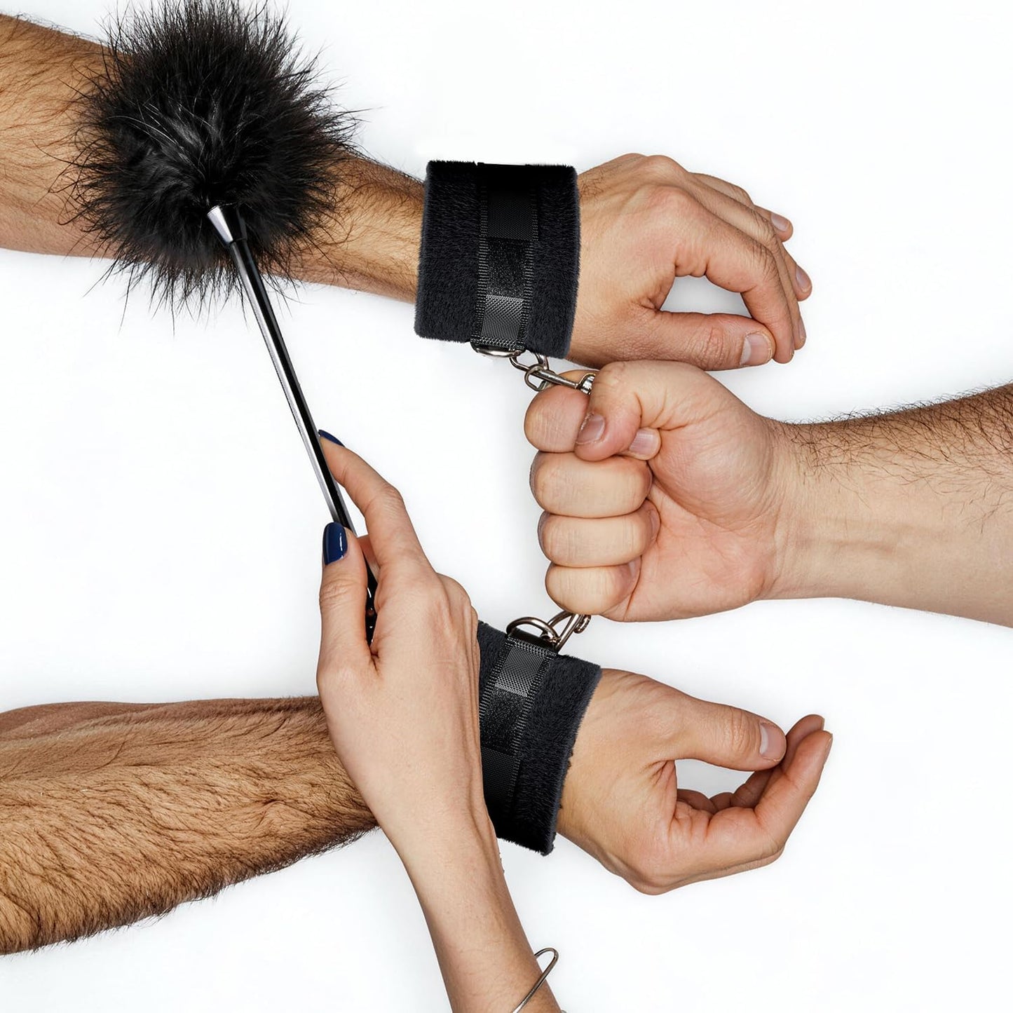 SlateBind BDSM Handcuff & Feather Tickler Set | Soft Sex Restraints