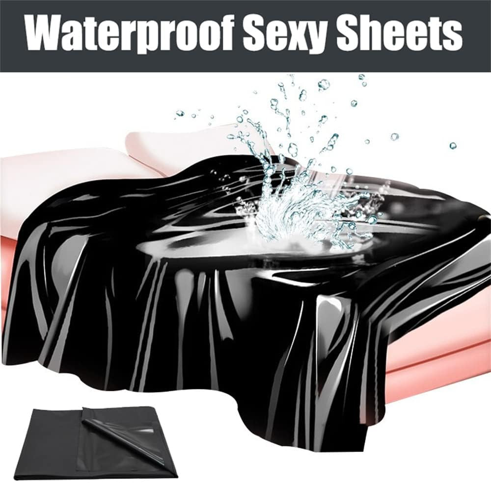 Wet Game Bed Sheets, Waterproof & Oil Resistant Adult Sex Bed Sheets, Waterproof Fitted Play Sheet, Waterproof Bedding Set Sex Toys, BDSM Messy Play Sex Sheet Bed Cover (Black)