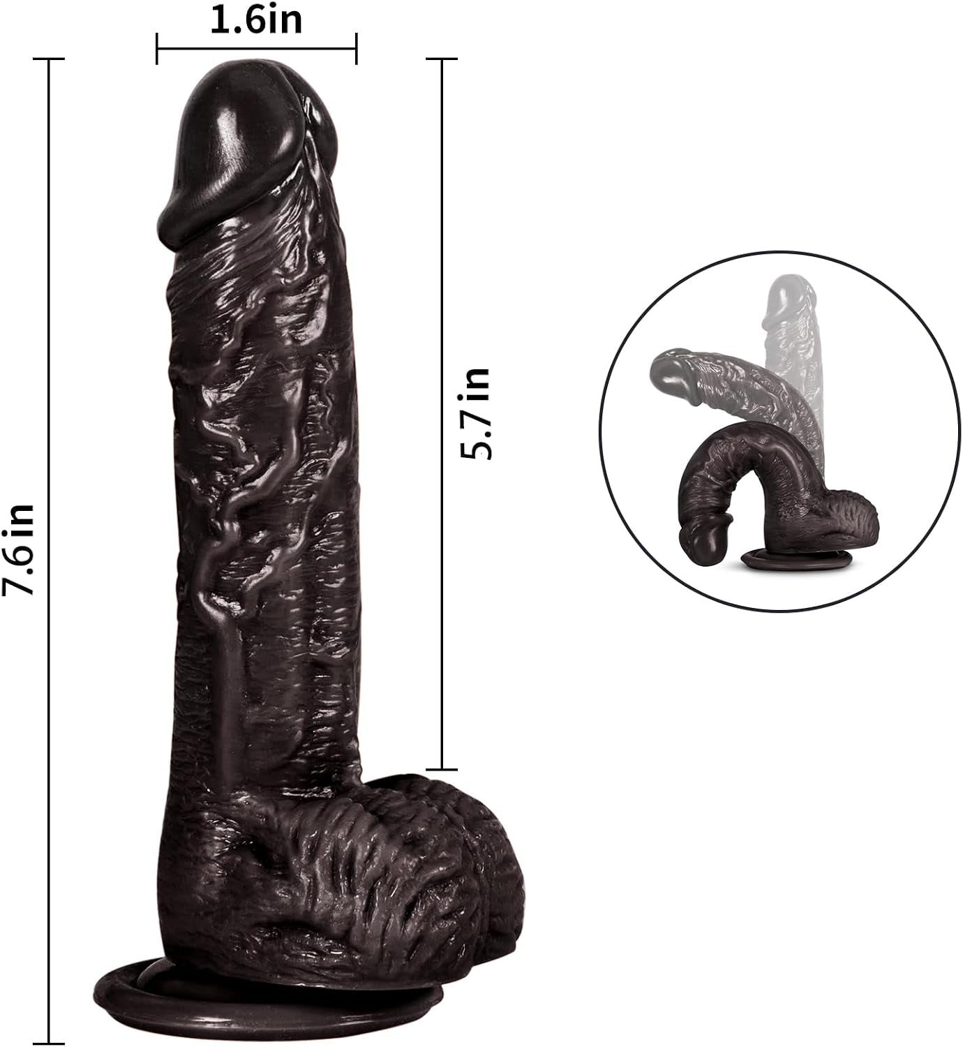CurveConfidence Realistic 7.6" Strap-On Dildo | Suction Cup Harness