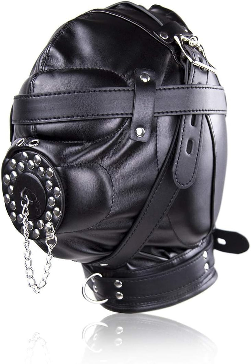BlackoutReign Faux Leather Bondage Hood Mask