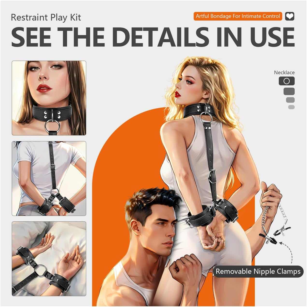 NightClaim BDSM Collar Restraint Set with Clamps