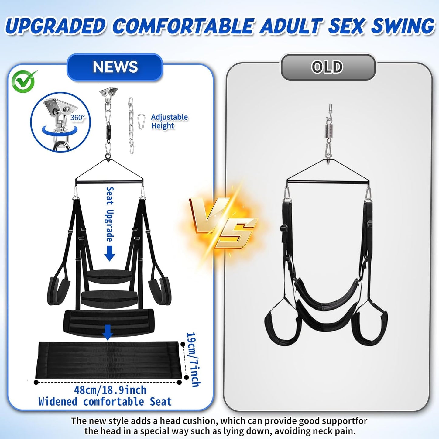 360 Degree Spinning Ceiling Sex Swing BDSM Toys Sex Swings with Premium Paint Stand Widened Comfortable Cushion Adjustable Straps Hardware Buckle, BDSM Bondage Swing Set for Couples Adults