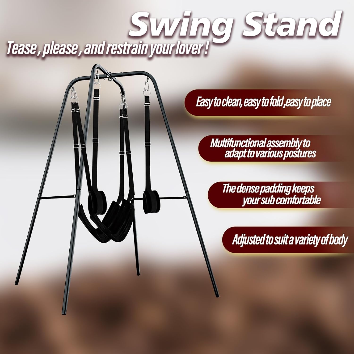 Sex Swing Stand with Sex Sling for Men Women&Couples,Adjustable Angle Sex Swing,Heavy Duty Steel Frame,Sex Furniture for Bedroom
