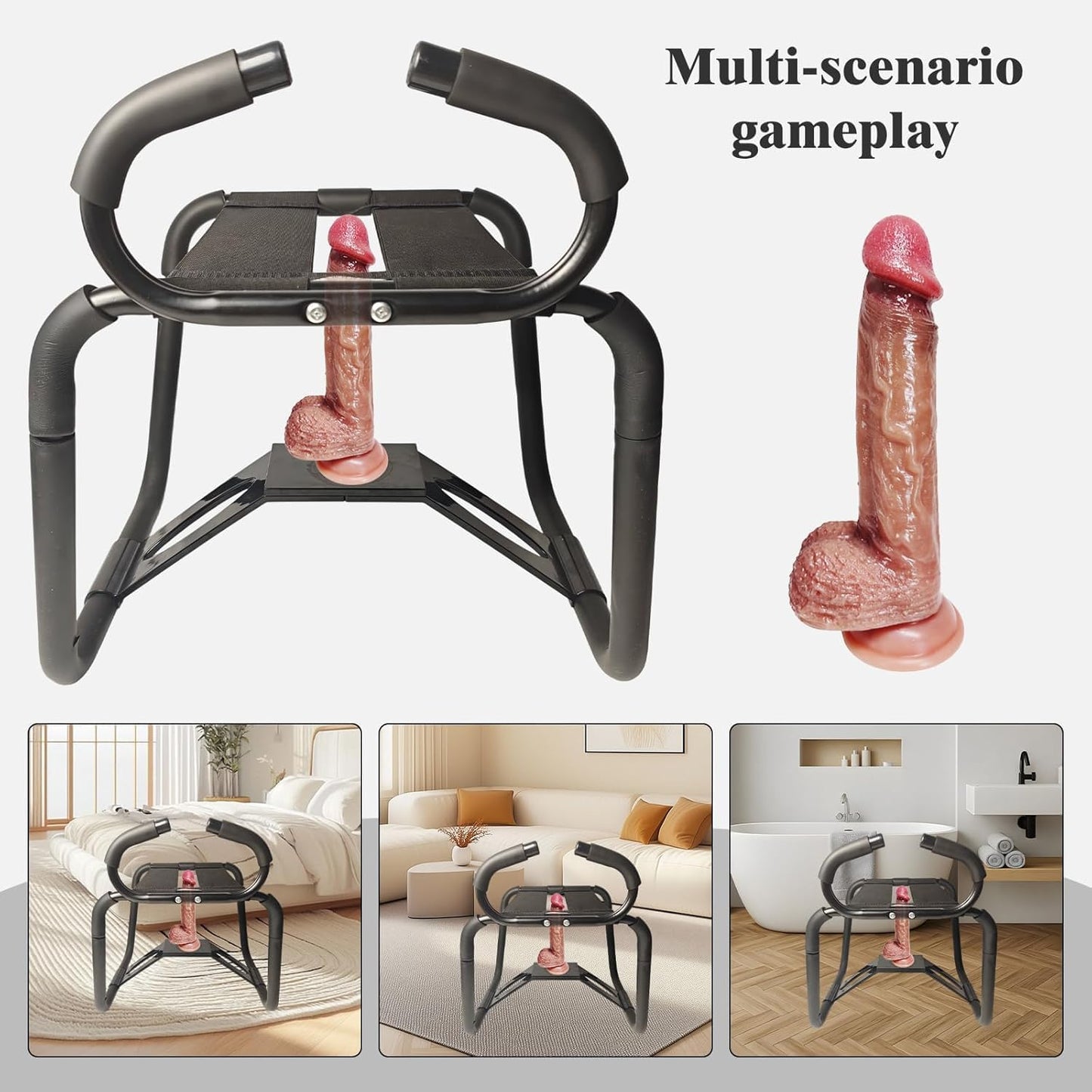 Sex Chair Set Multifunction Sex Position Enhancer Chair with Handrail and Dildo Sex Bench Bouncing Mount Sex Stool Portable Weightless BDSM Sex Novelty Toy for Adult Game (Black)