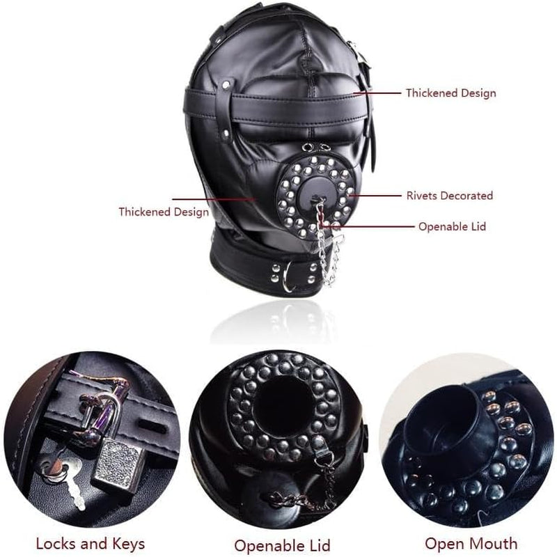 BlackoutReign Faux Leather Bondage Hood Mask