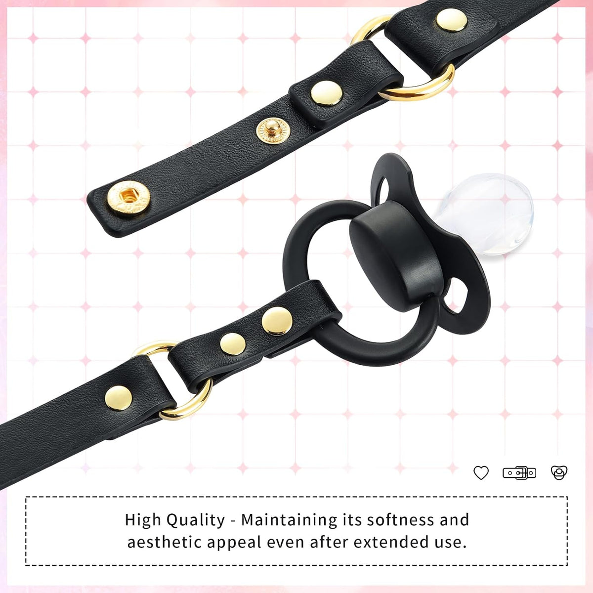 Leather Adjustable Strap Gen II Pacifier & Gag Set Black