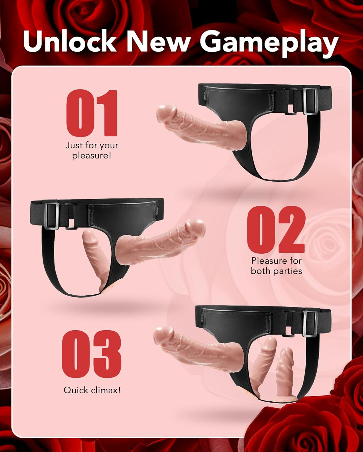 TripleBliss Strap-On Kit | 3 Silicone Dildos, Adjustable Harness