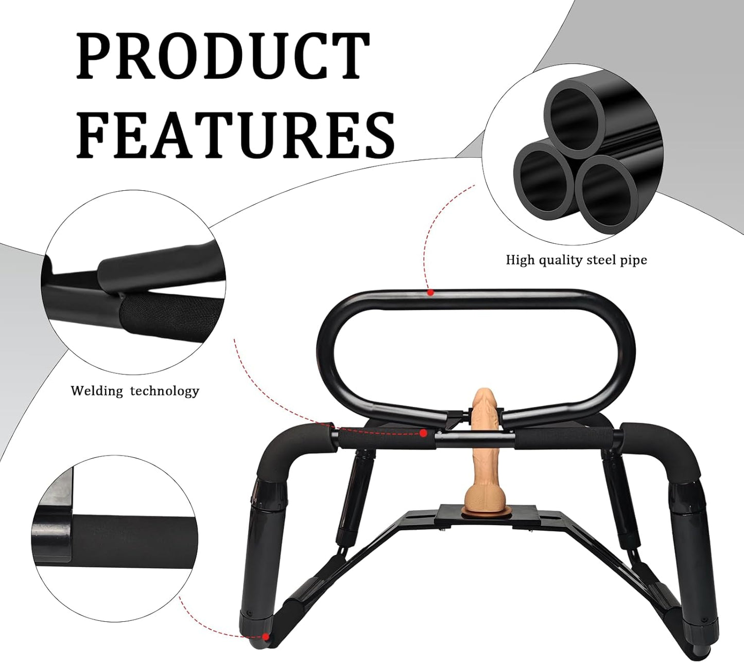 Sex Chair Adjustable Height Sex Bench Bouncing Mount Sex Stool Weightless Position Bouncer Chair with Handrail and Dildo Stainless Portable Elastic Chairs BDSM Sex Novelty Toy for Adult Game (Black)
