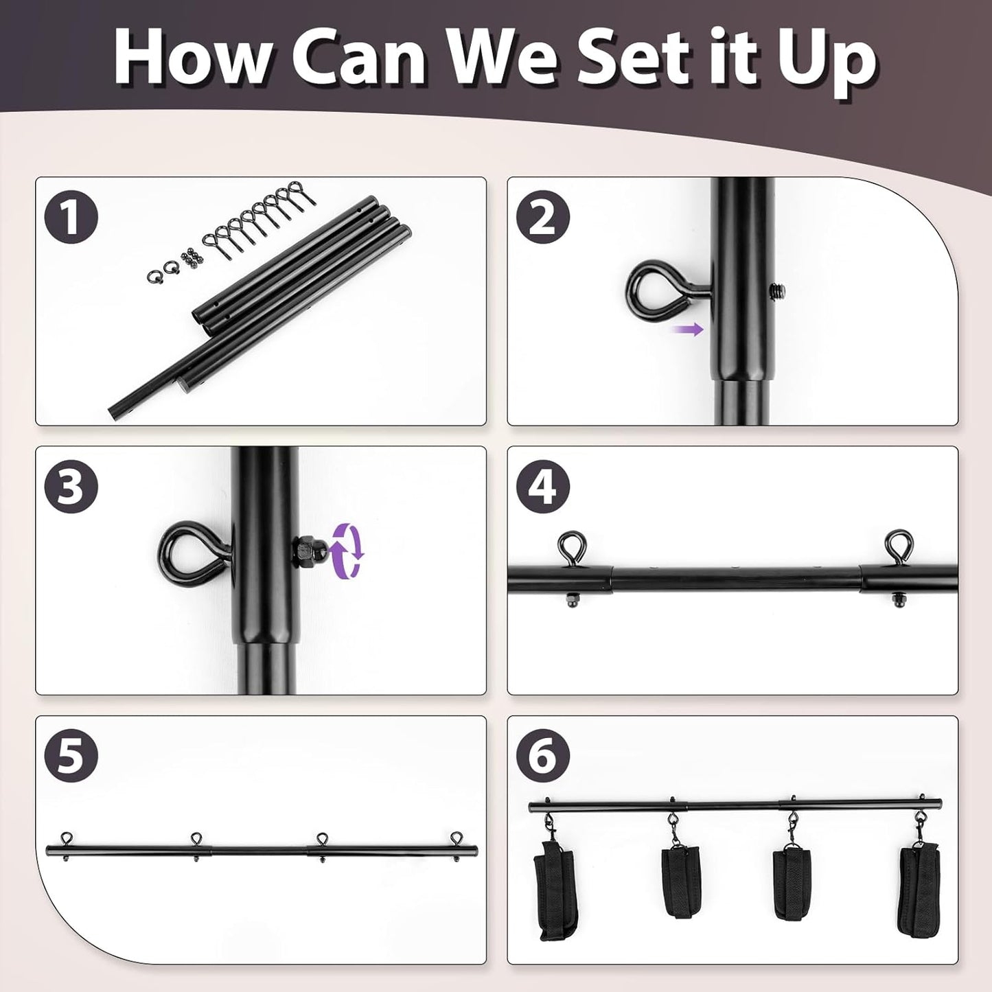 Restraint Bondage BDSM Sex Toys - Adjustable Spreader Bar Bondages with Soft Feather Handcuffs & Ankle Cuffs, Adult Toys Fetish Expandable SM Kits for Couples & Sm(Deep Black)