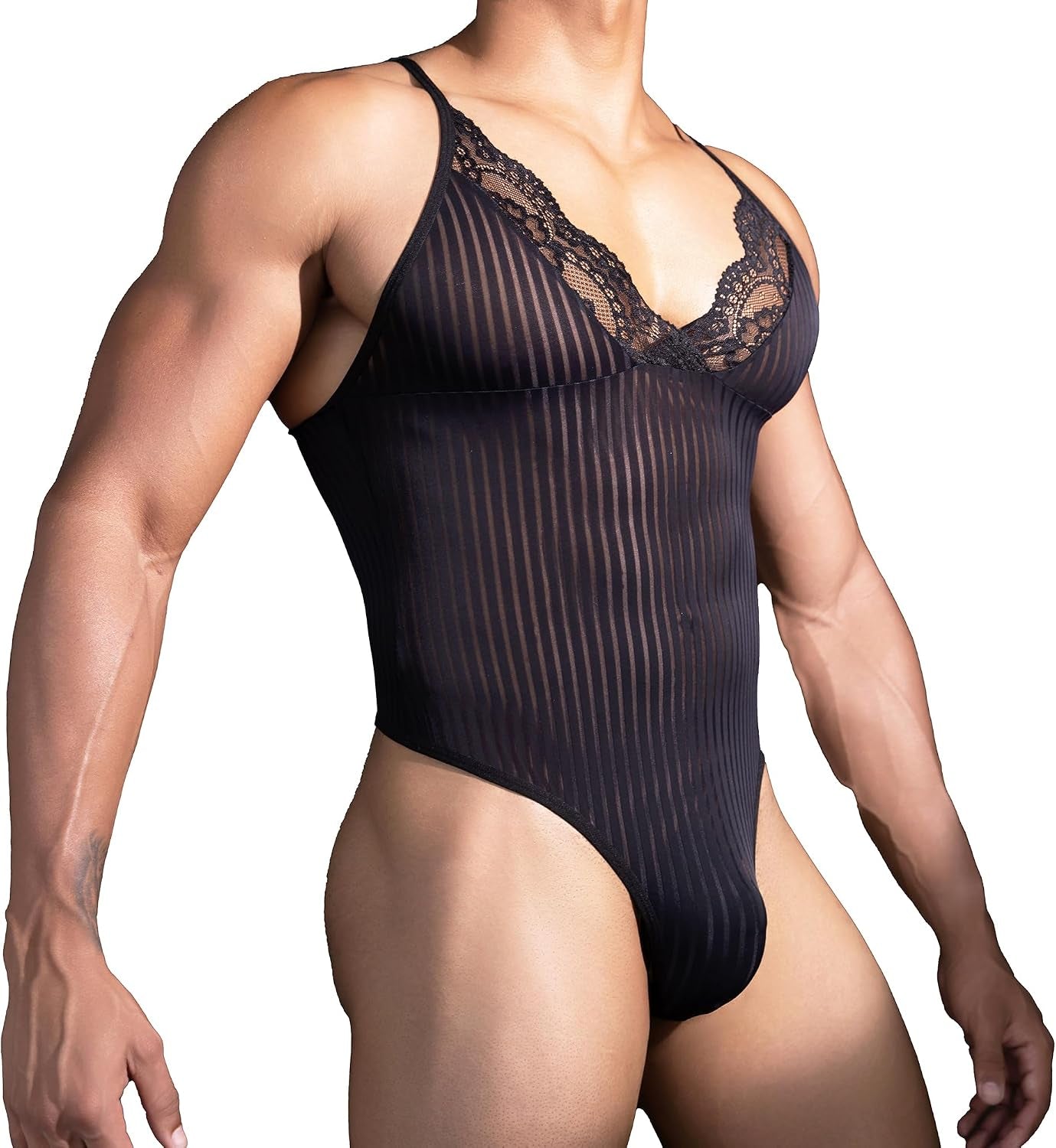 NightSheer Men's Lace Bodysuit | BDSM Roleplay Lingerie