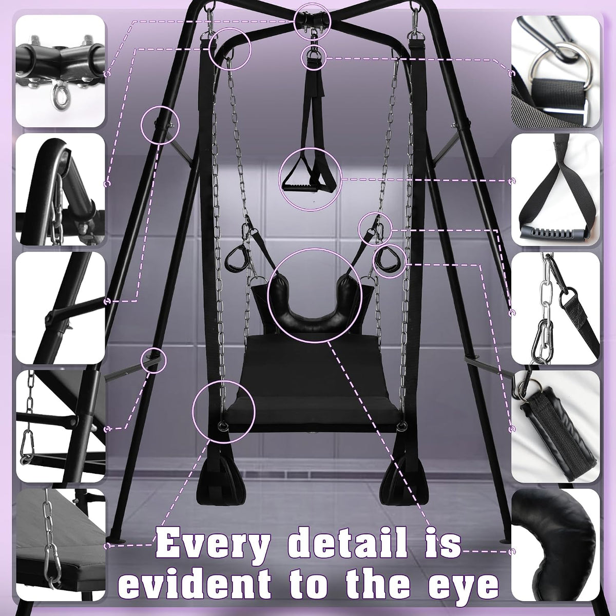 NoirSuspension Freestanding Sex Swing with PU Leather Sling and Bondage Cuffs