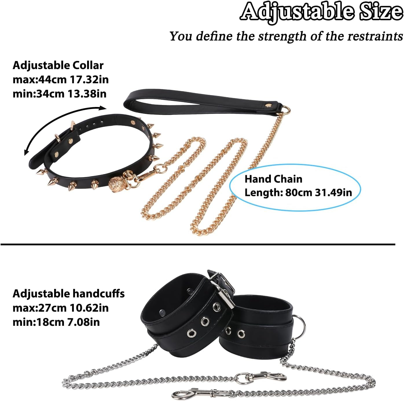 IronSilk BDSM Steel Chain Harness, Collar & Cuffs