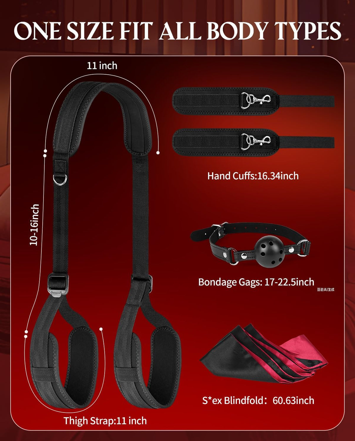 DarkSubmission Neck to Thigh Bondage Sling with Ball Gag and Blindfold