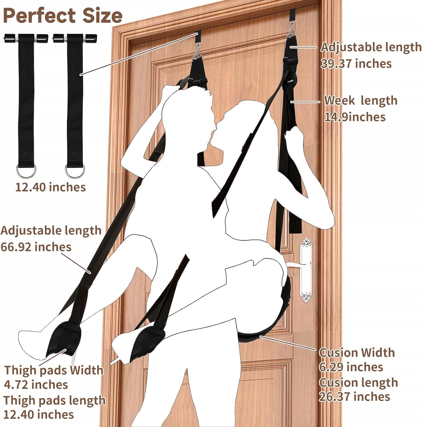 BDSM Door Sex Swings with Seat, Bondage Slave Leather Soft Plush Sex Slings with Adjustable Straps, Hanging Door Handcuffs Leg Restraints Spreader Kinky Adult Sex Toys for Couple, Holds up to 300Lbs