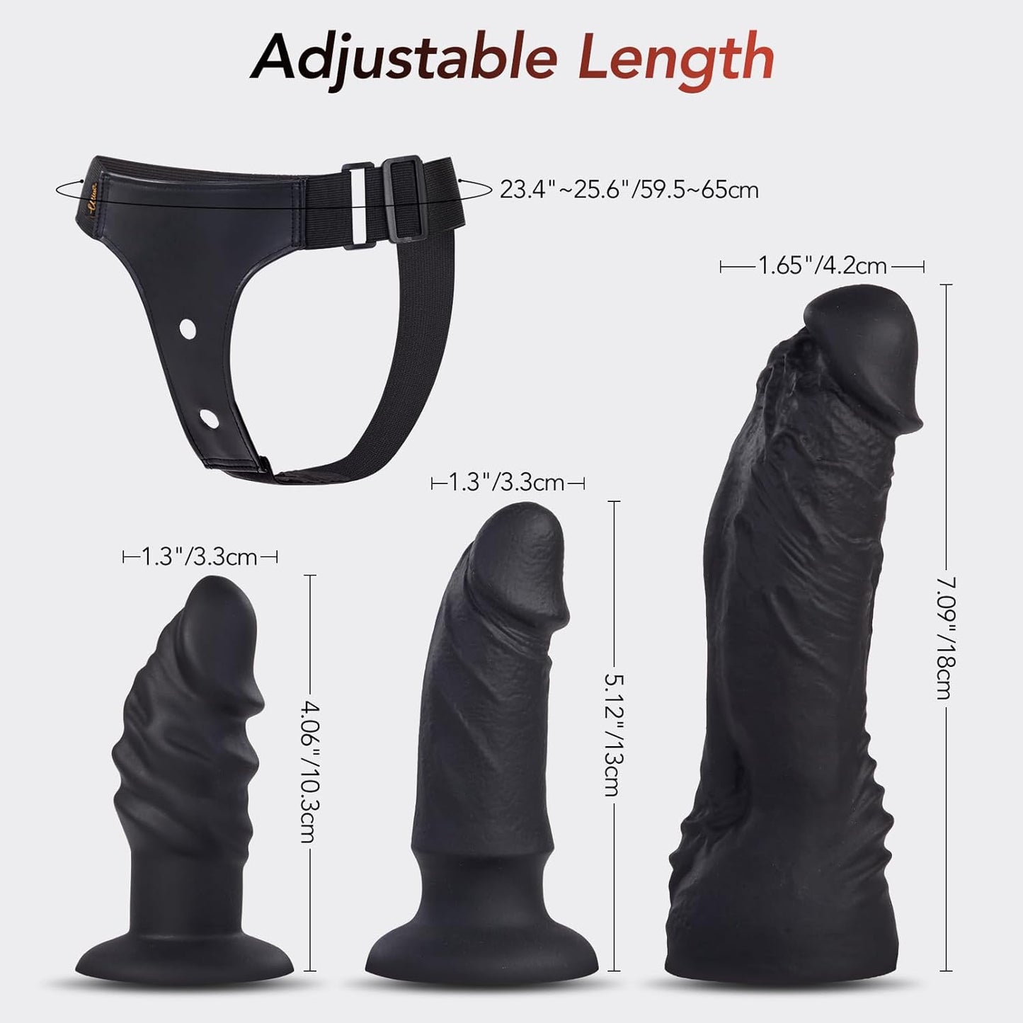 TrioPlay Strap-On Kit | 3 Silicone Dildos, Adjustable Harness