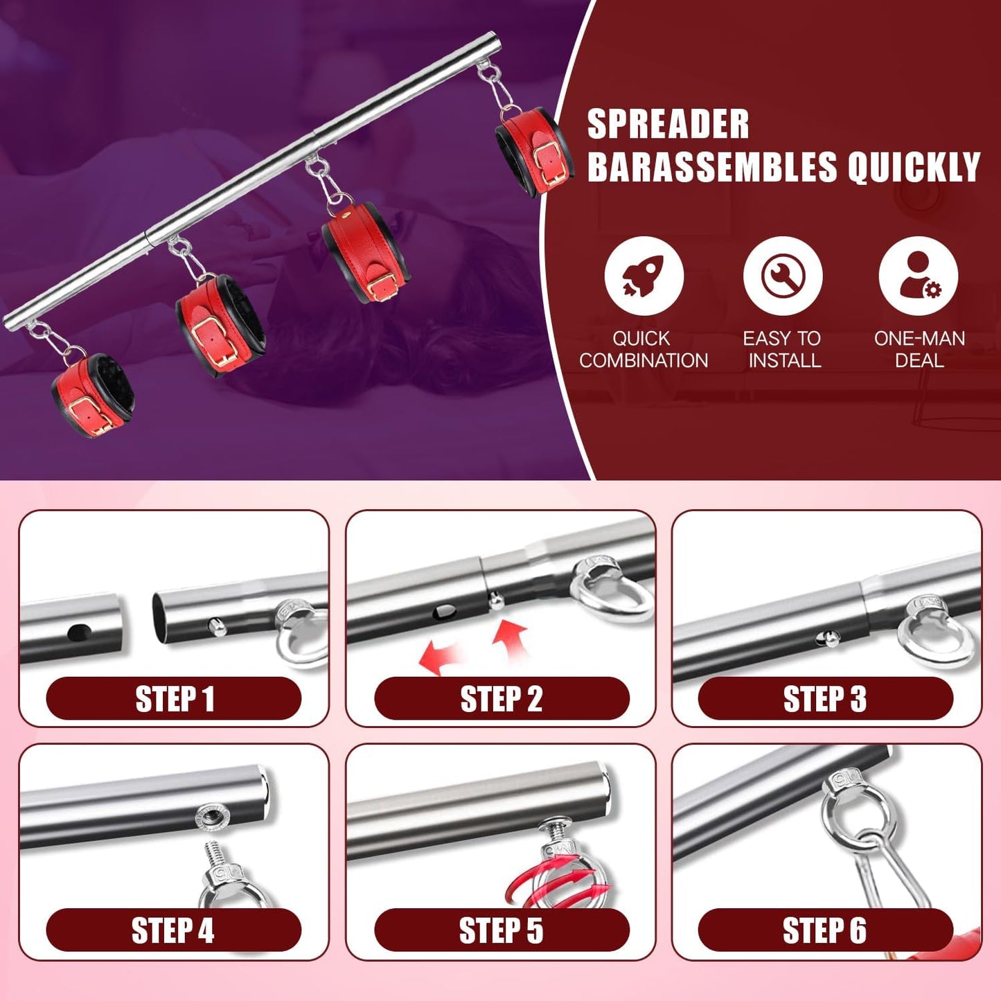 Spreader Bar Sex Toys BDSM Bondage Restraints with Leather Handcuffs Ankle Cuffs Furniture Restraints Kit Expandable Fetish Sm Games