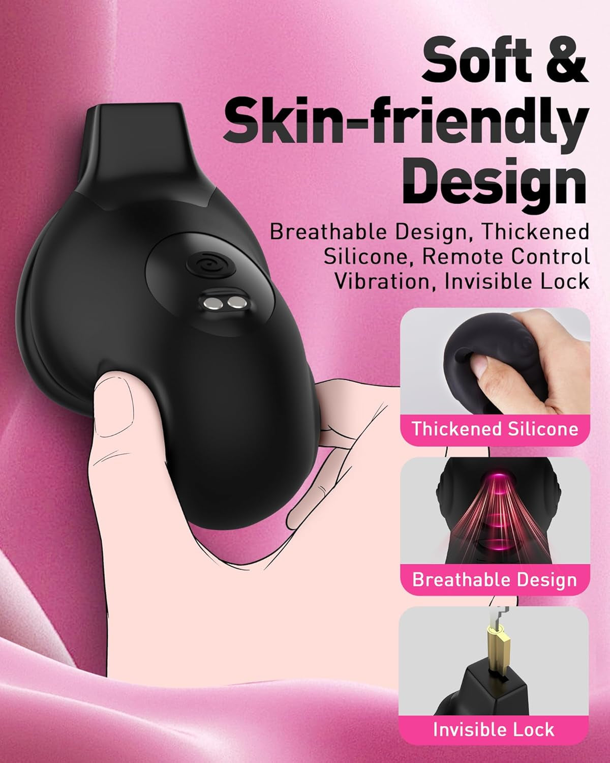 DarkKeeper App-Controlled Vibrating BDSM Chastity Cage with 4 Rings