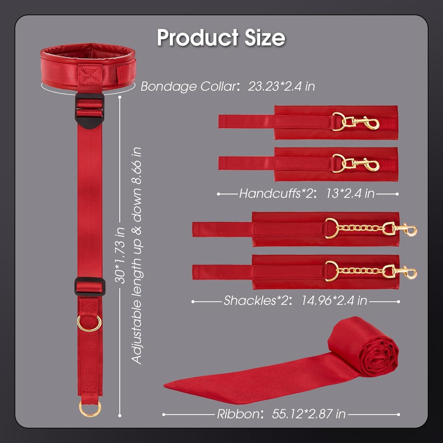 Sex Bondage BDSM Restraints Kit -  Collar Wrist behind Back Restraint Ankles Cuffs with Blindfold and Adjustable Straps Handcuffs Sex Adult PU Leather Set BSDM Toys Couples Red