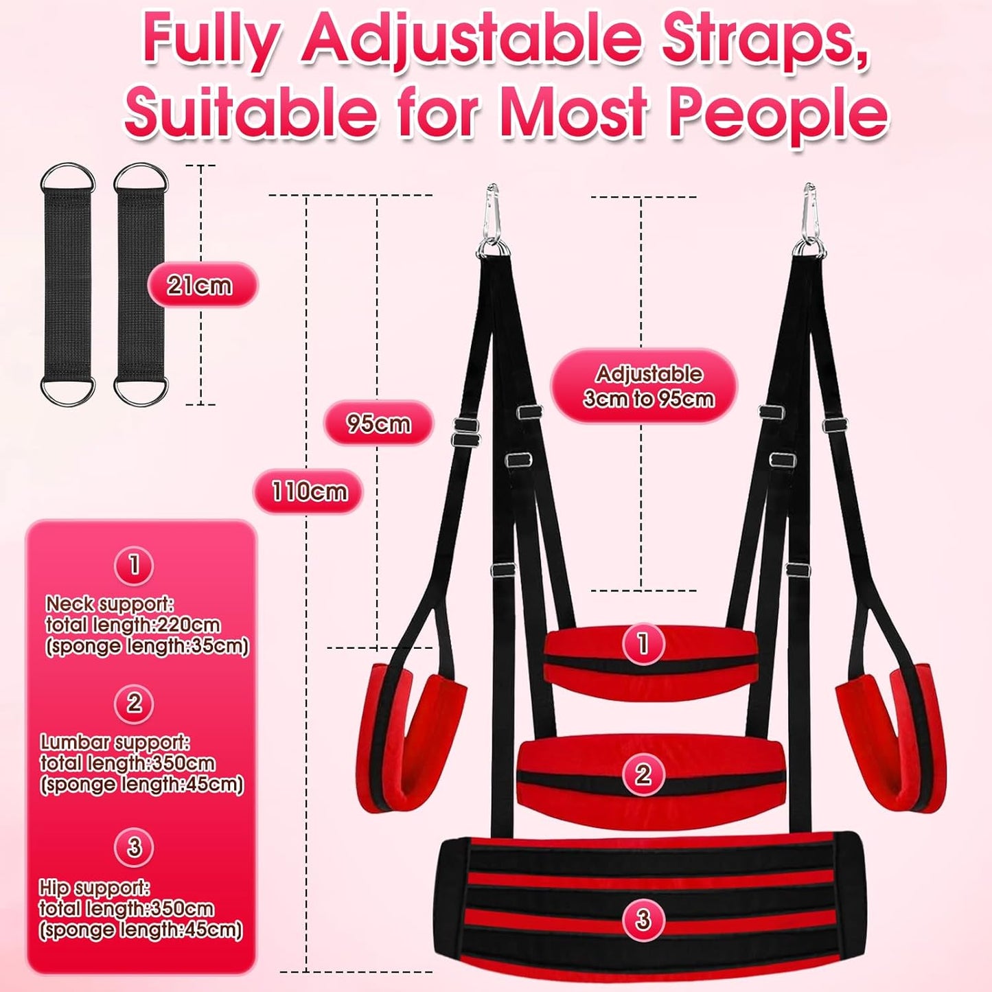 Upgraded Sex Swing BDSM Sex Toys Sex Swings with Door Hanging Straps Widened Thick Cushion Adjustable Sex Sling Hardware Buckle, Door Swing for Adult Sex Toys & Game Red