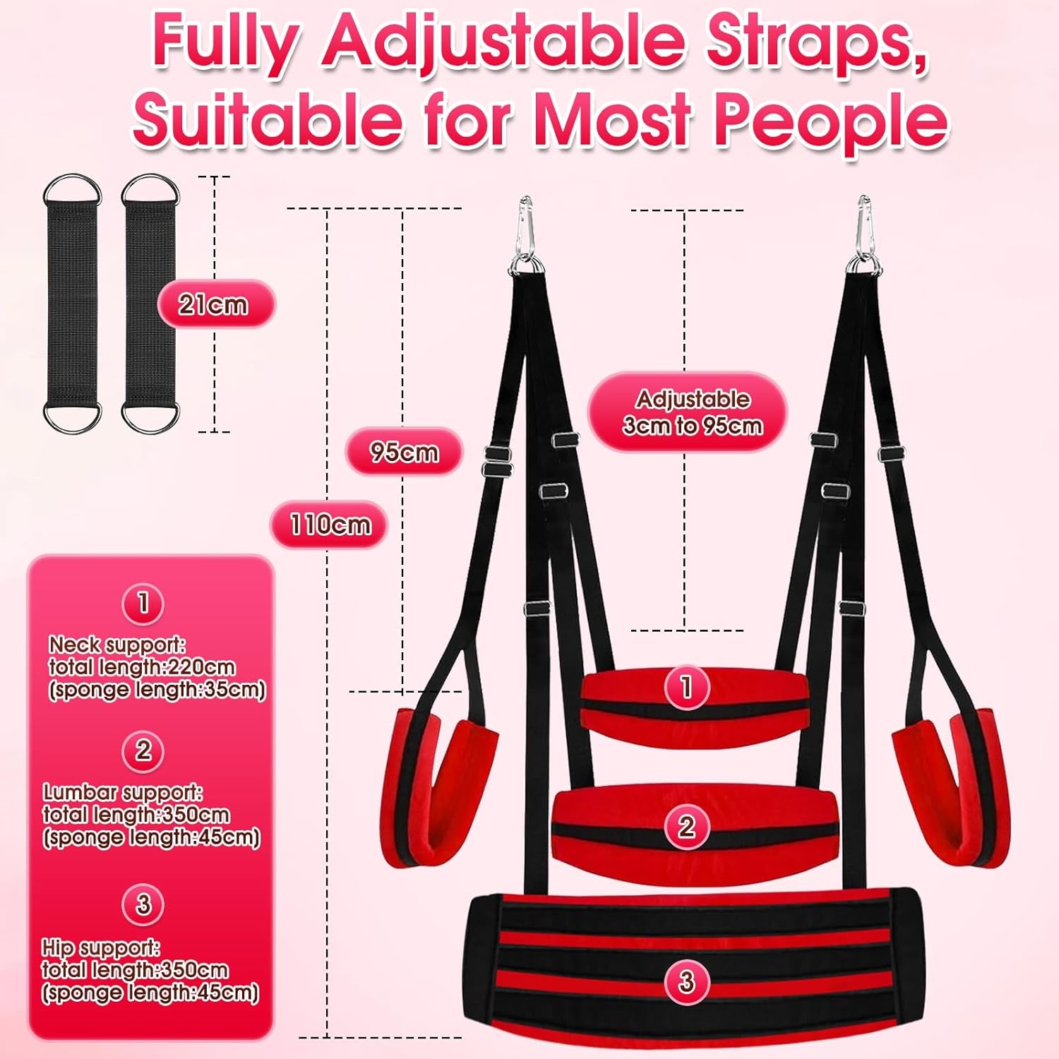 Upgraded Sex Swing BDSM Sex Toys Sex Swings with Door Hanging Straps Widened Thick Cushion Adjustable Sex Sling Hardware Buckle, Door Swing for Adult Sex Toys & Game Red
