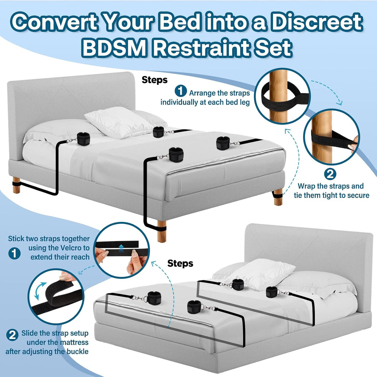 FourCorners Under-Mattress Bed Restraint Kit with Cuffs and Blindfold