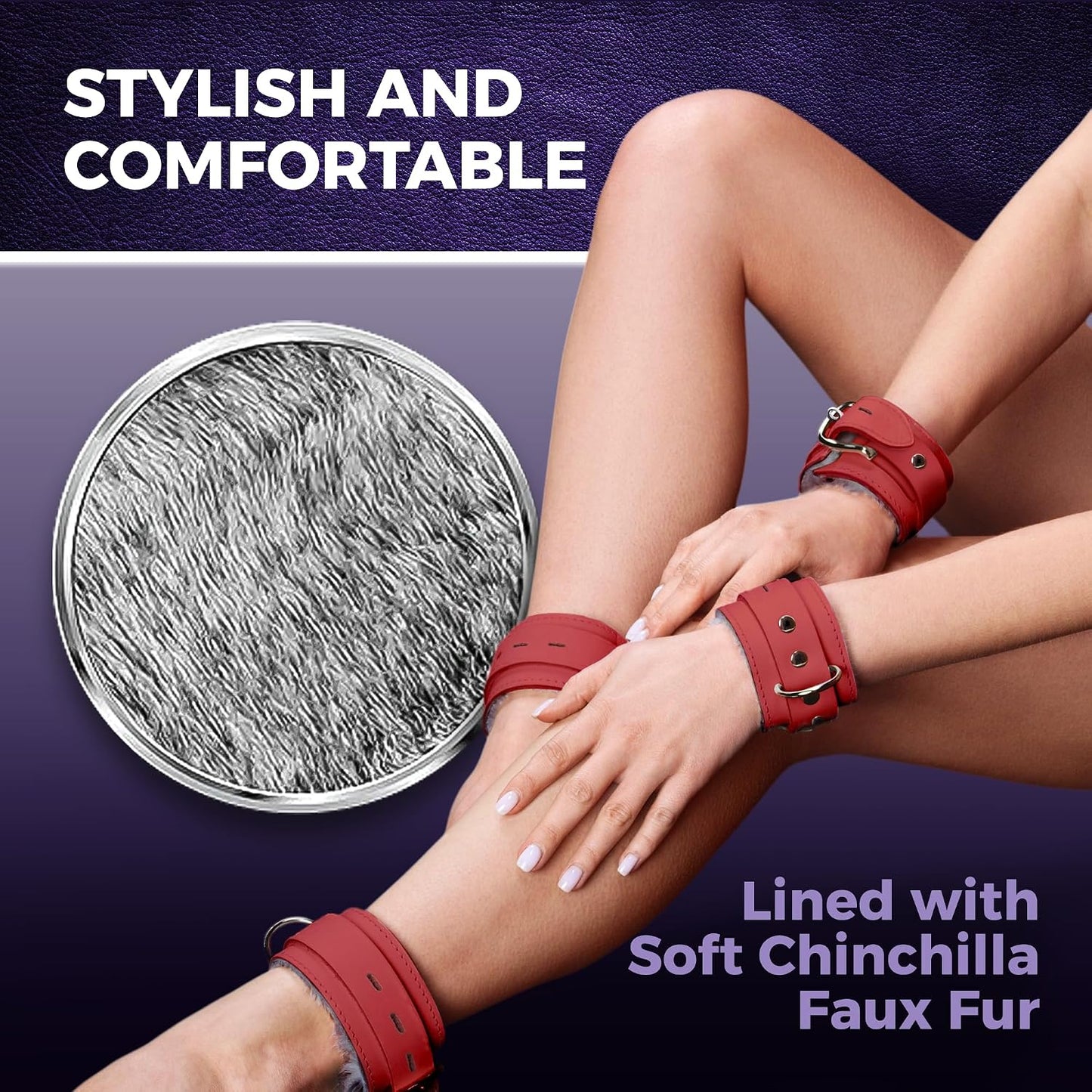 NightArtisan Premium Fur-Lined Latigo Leather Cuff Set