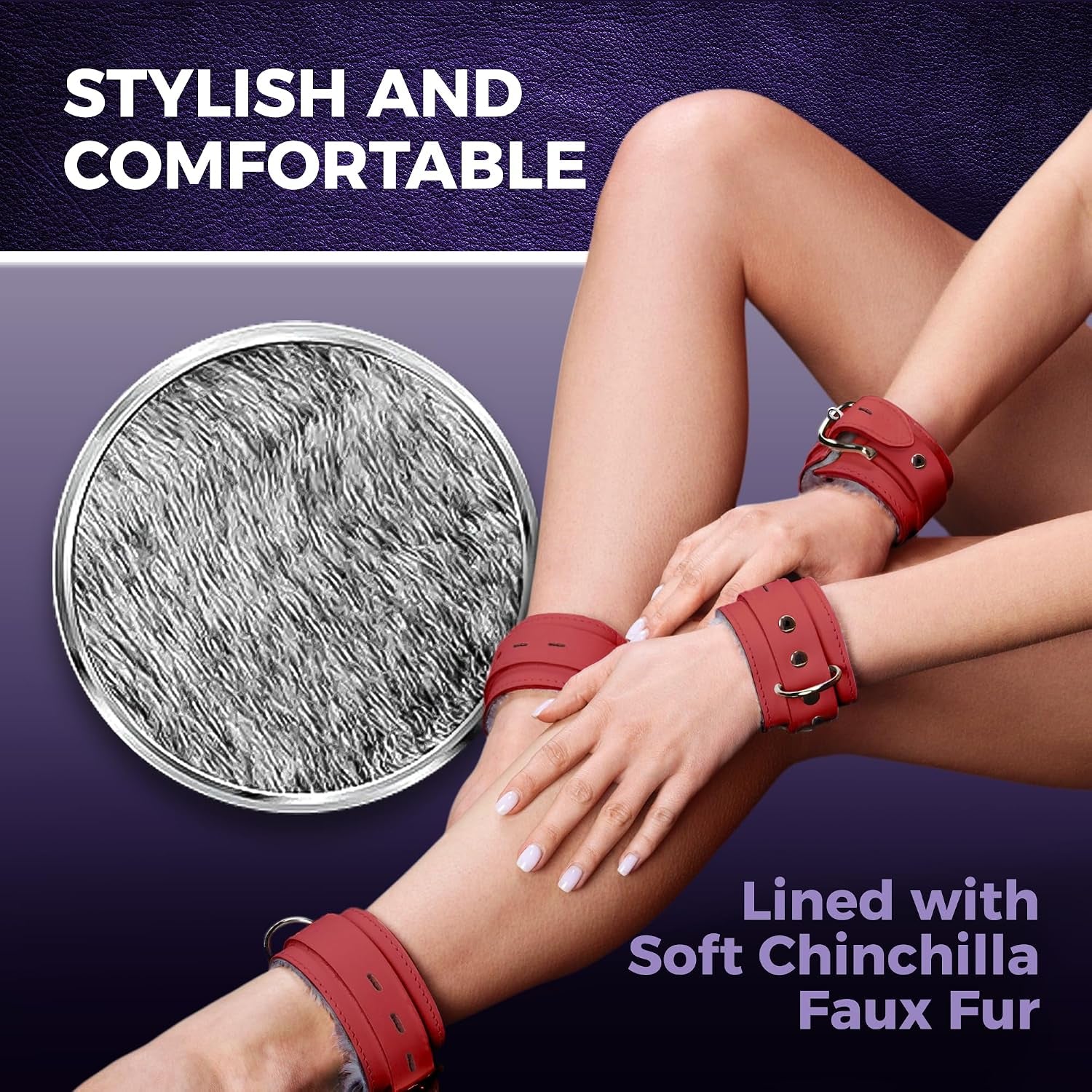 NightArtisan Premium Fur-Lined Latigo Leather Cuff Set