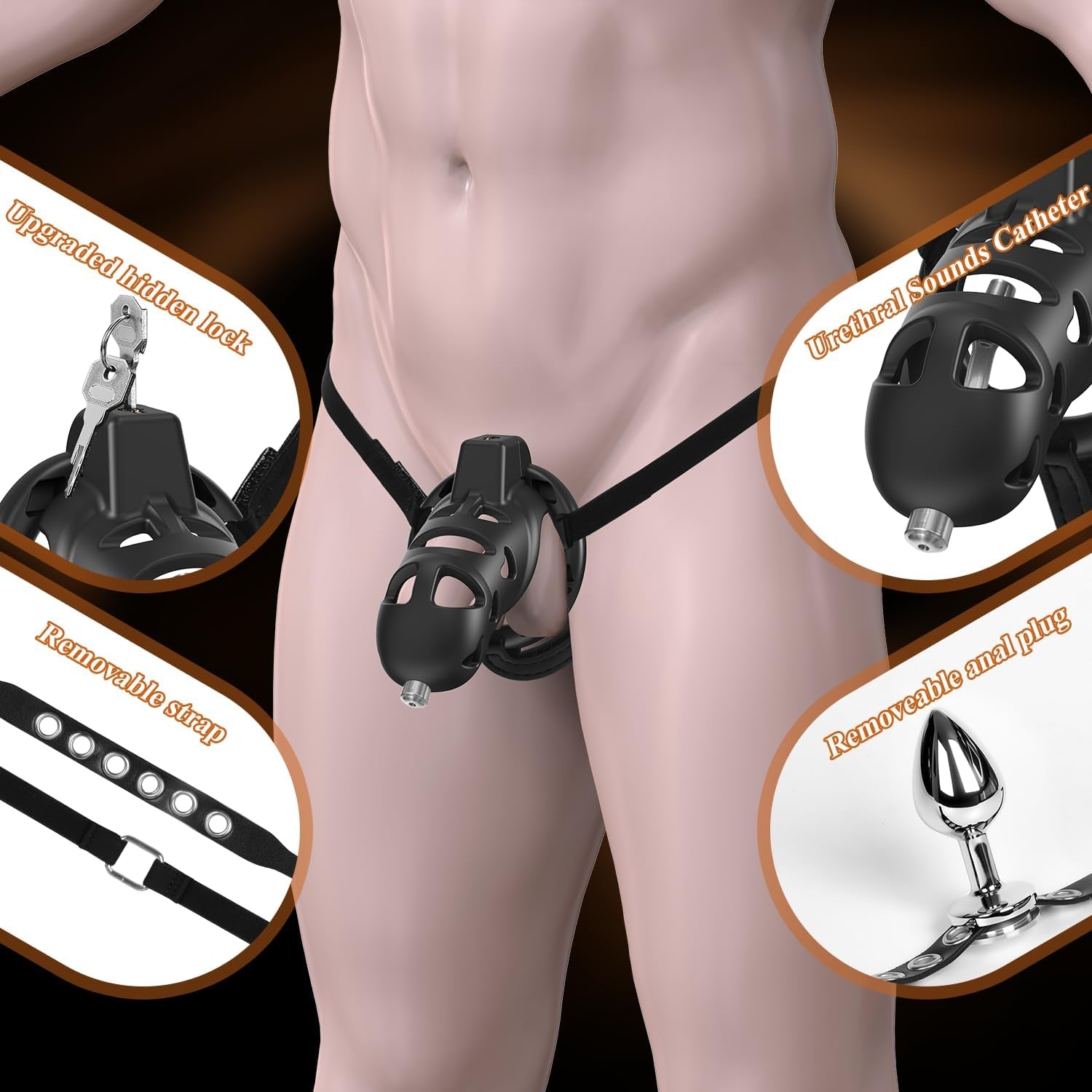 TotalControl Chastity Cage Kit – 3 Rings, Plug & Hidden Lock Set