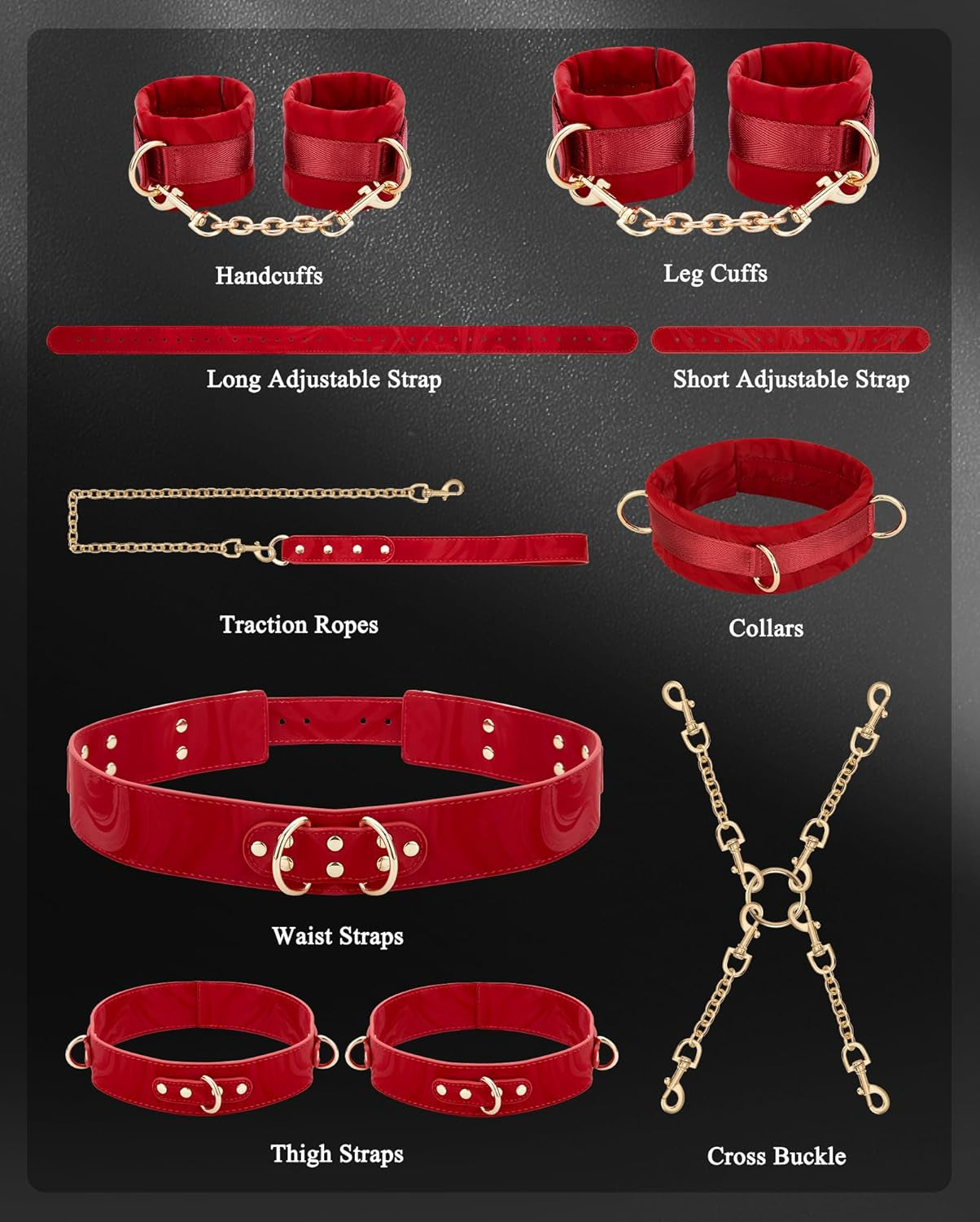 RougeTether 7-Piece Red BDSM Bondage Restraint Kit