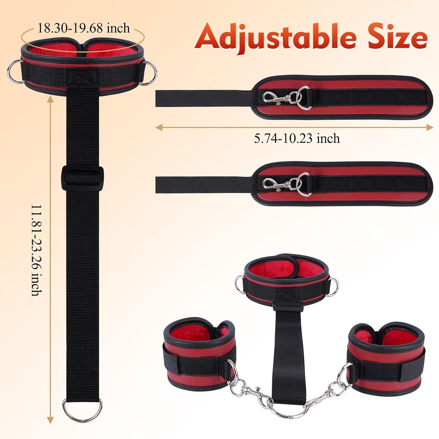 RougeNape Black Red Neck to Wrist BDSM Restraint