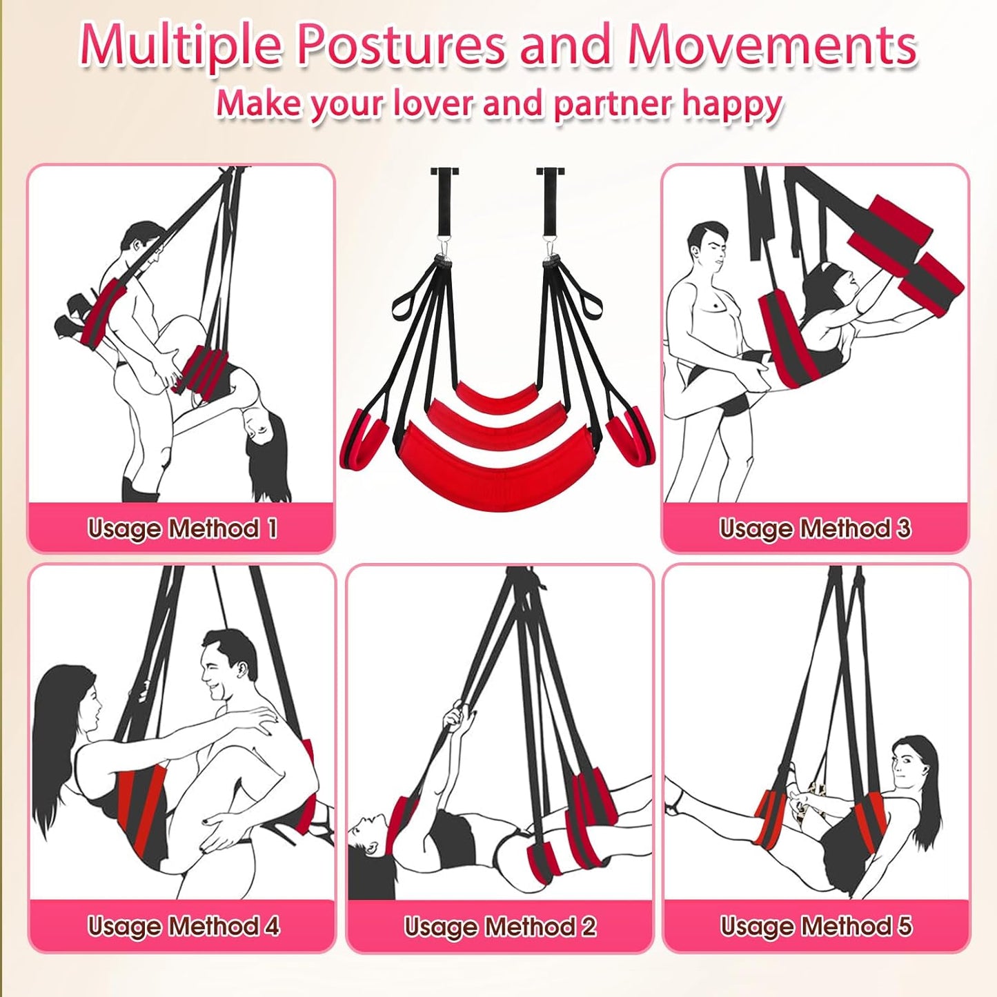 Sex Swing Adult Sex Toys Ceiling & Door Sex Swings BDSM Toy Set with Widened Thick Cushion Heavy Duty Hardware Buckle Adjustable Nylon Strap Comfortable Swing Sex Sling Hold up 400 Lbs