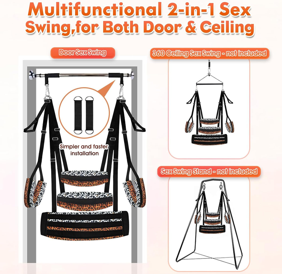 DuskHarness Door and Ceiling Mounted BDSM Sex Swing with Wide Seat