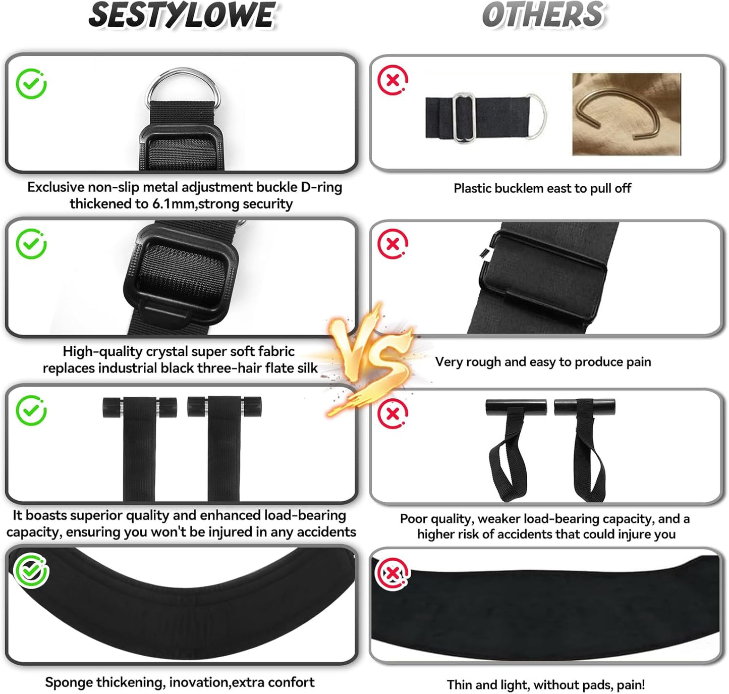 Sex Swing Adjustable BDSM Toys Sex Straps with Super Widened Seat Adjustable Sex Furniture for Women'S Pleasure Adult Sex Games Strong Support up to 800Lbs Sex Toys for Adults-Black
