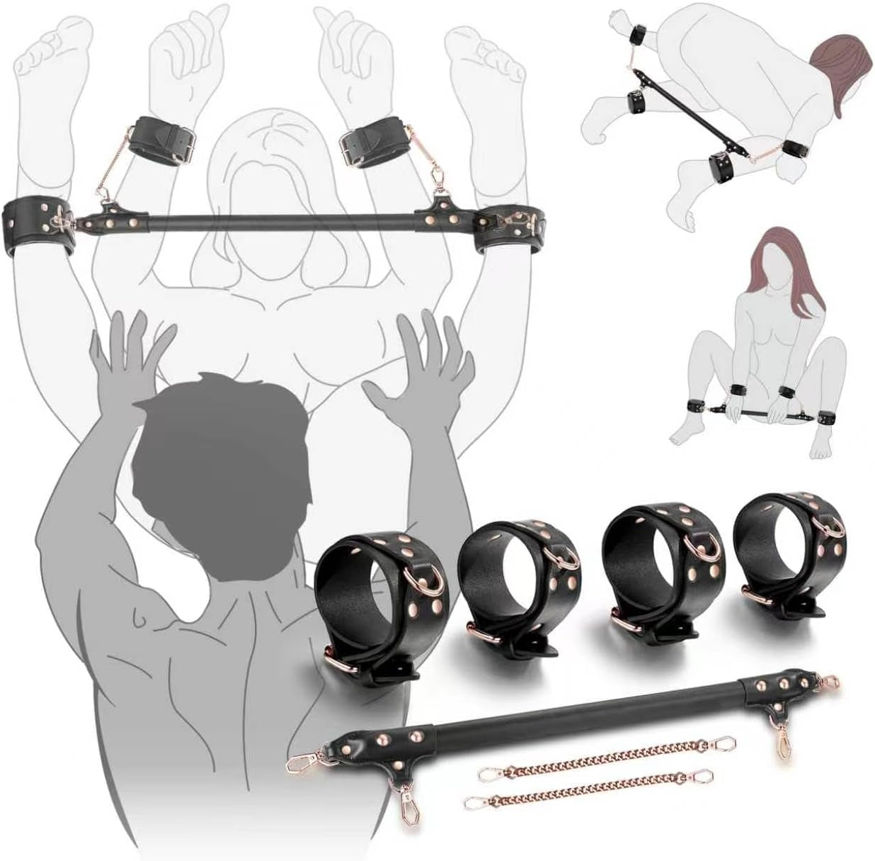 NightSpan Adjustable BDSM Spreader Bar with Cuffs