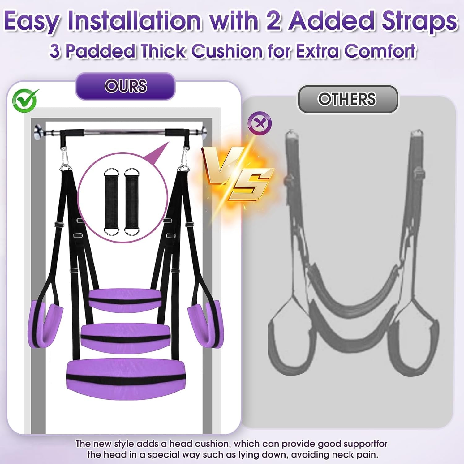 BDSM Sex Swing Adult Sex Toys Heavy Duty Sex Swings with Hanging Door Straps Adjustable Sex Sling Widened Padding Seat Bondage Thigh Restraints, Sex Furniture for Couples Kinky Sex Toy Purple