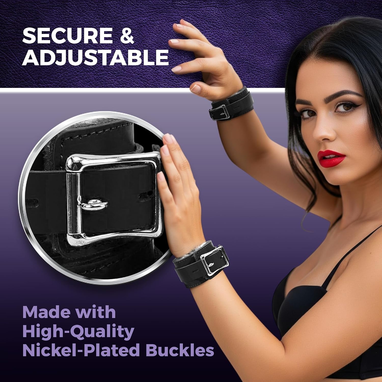 SableChain Premium BDSM Fur-Lined Leather Cuffs Set
