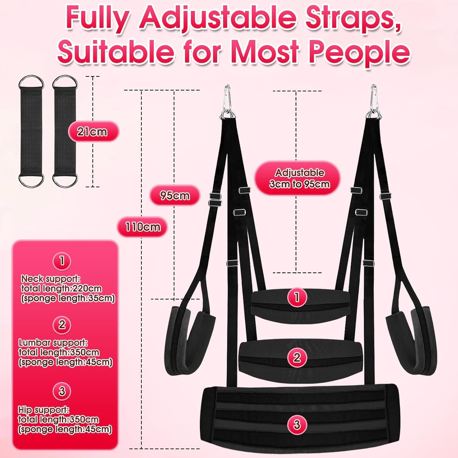 BDSM Sex Swing Sex Toys for Couples Ceiling & Door Sex Swings with Widened Comfortable Seat Adjustable Sex Straps Hardware Buckle, Bondage Sex Furniture for Adult Toys & Game, Holds up to 500 Lbs