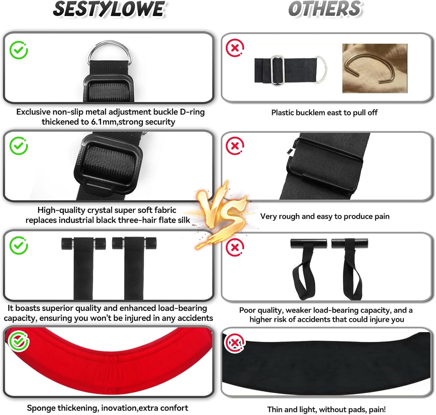 Sex Swing Adjustable BDSM Toys Sex Straps with Super Widened Seat Adjustable Sex Furniture for Women'S Pleasure Adult Sex Games Strong Support up to 800Lbs Sex Toys for Adults-Red