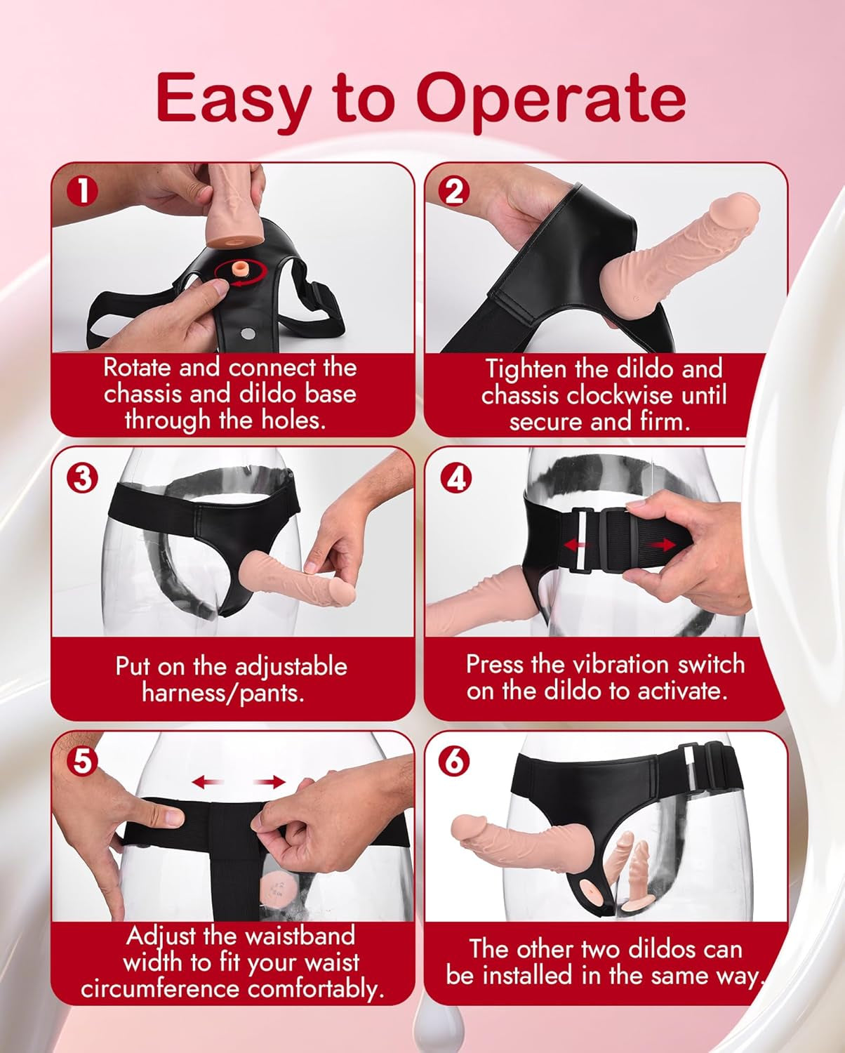 TrioPulse Vibrating Strap-On Set | 3 Dildos, Remote 10 Modes