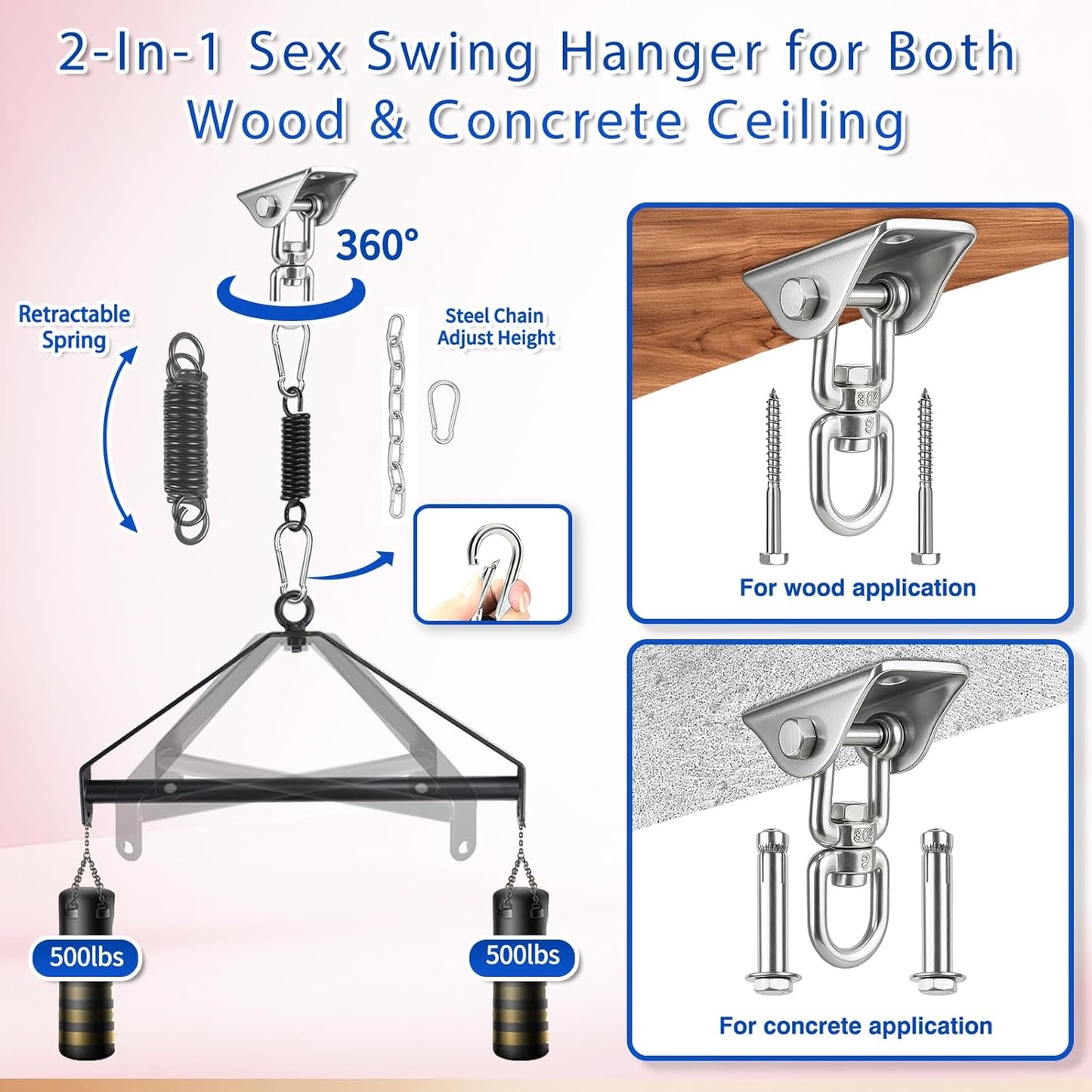 Sex Swing, 360 Degree Spinning Indoor Ceiling Swing BDSM Sex Toys Set with Premium Paint Stand Widened Thick Pad Comfortable Pillow Swing for Couples
