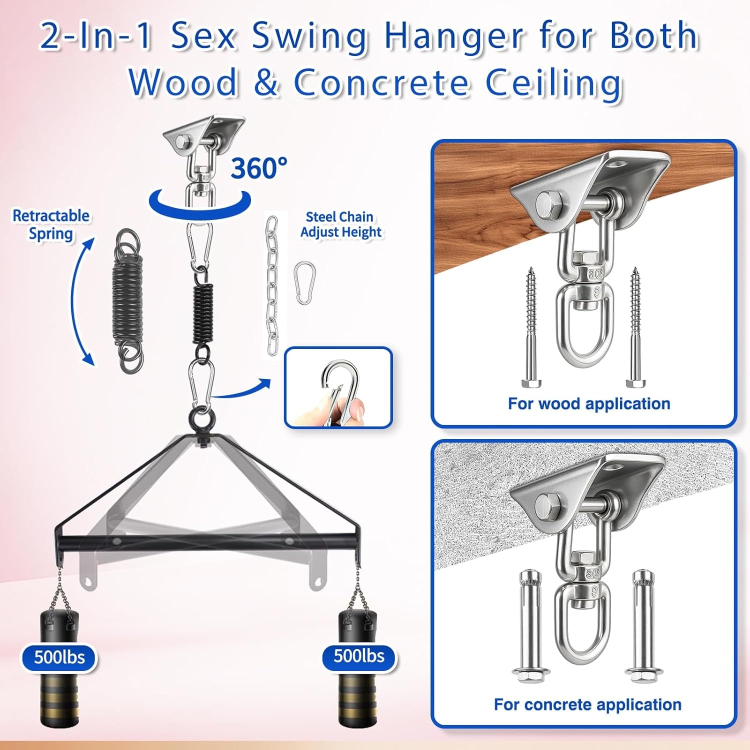 Sex Swing, 360 Degree Spinning Indoor Ceiling Swing BDSM Sex Toys Set with Premium Paint Stand Widened Thick Pad Comfortable Pillow Swing for Couples