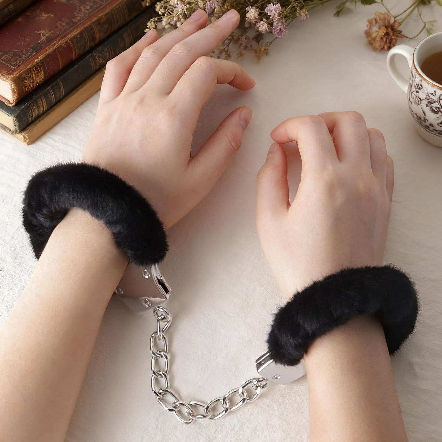 SableFur Fuzzy BDSM Handcuffs | Metal Bondage Cuffs with Keys