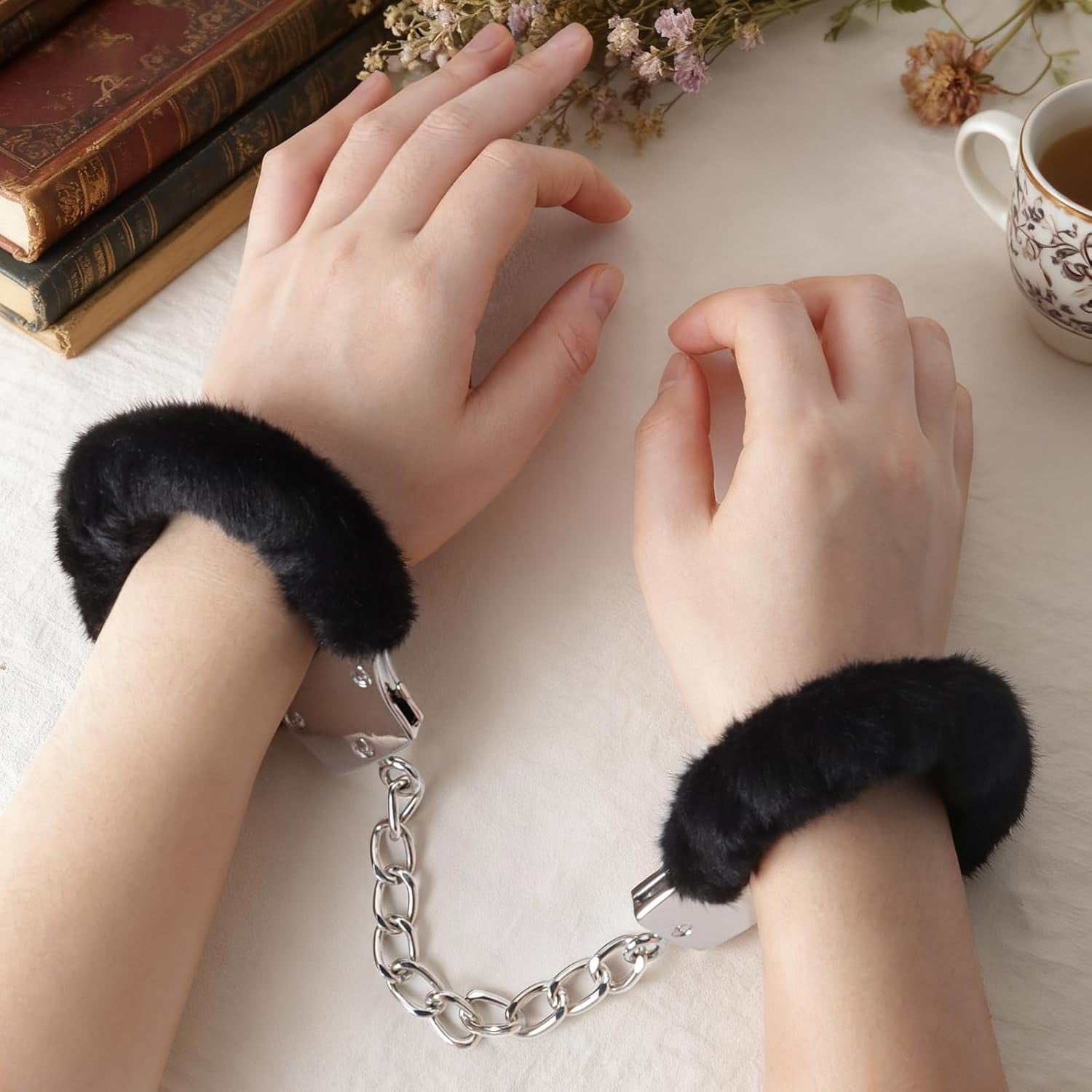 SableFur Fuzzy BDSM Handcuffs | Metal Bondage Cuffs with Keys