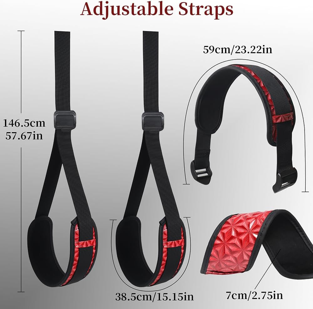 Sex Bondage Leg Restraints, Neck to Thigh Sling Adjustable Straps Bed Restraints for Couples BDSM Toys Tie down Rope Cuffs Kit for Beginner (Red Classic)